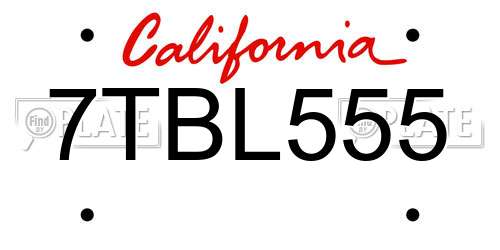 7TBL555 California License Plate