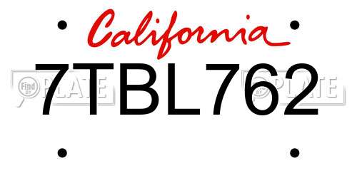 7TBL762 California License Plate