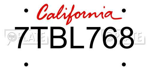 7TBL768 California License Plate