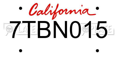7TBN015 California License Plate