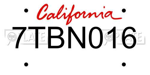 7TBN016 California License Plate