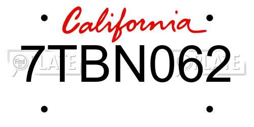 7TBN062 California License Plate