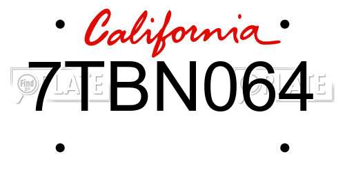 7TBN064 California License Plate