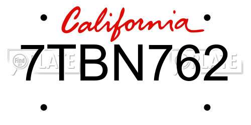 7TBN762 California License Plate