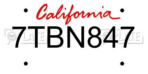 7TBN847 California License Plate