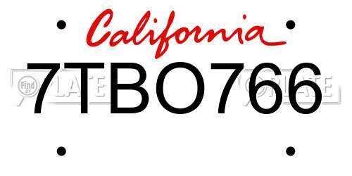 7TBO766 California License Plate