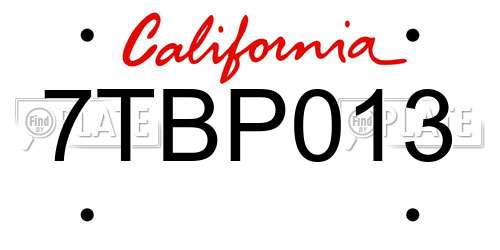 7TBP013 California License Plate