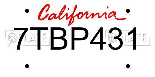 7TBP431 California License Plate