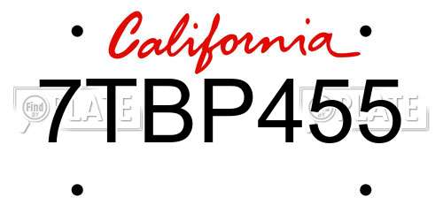 7TBP455 California License Plate
