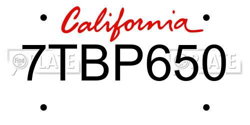 7TBP650 California License Plate
