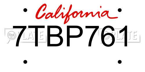 7TBP761 California License Plate