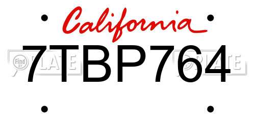 7TBP764 California License Plate