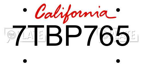 7TBP765 California License Plate