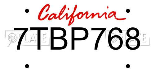 7TBP768 California License Plate