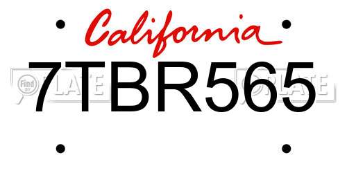 7TBR565 California License Plate