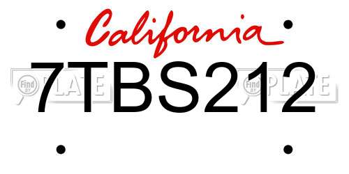 7TBS212 California License Plate