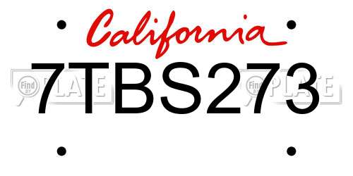 7TBS273 California License Plate