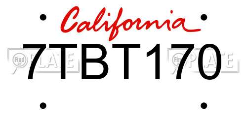 7TBT170 California License Plate