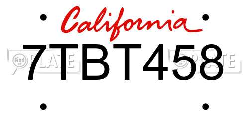 7TBT458 California License Plate