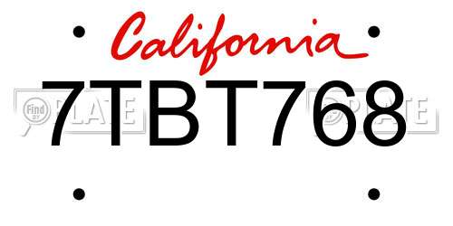 7TBT768 California License Plate