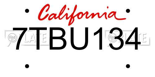 7TBU134 California License Plate