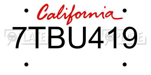 7TBU419 California License Plate