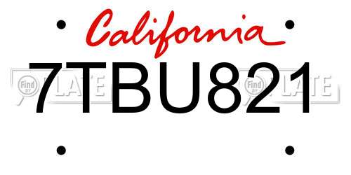 7TBU821 California License Plate