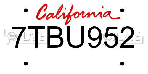 7TBU952 California License Plate