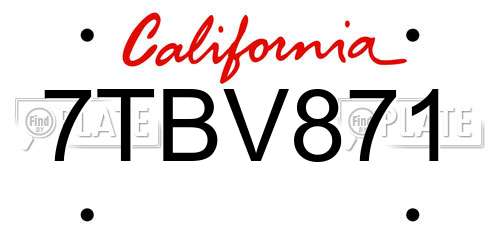 7TBV871 California License Plate