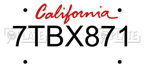 7TBX871 California License Plate