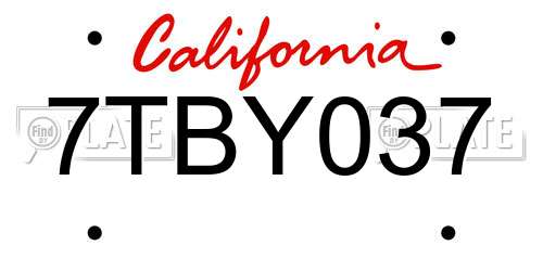 7TBY037 California License Plate
