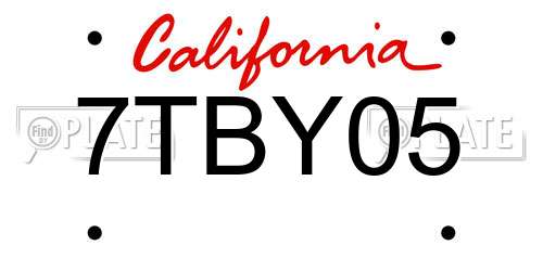 7TBY05 California License Plate