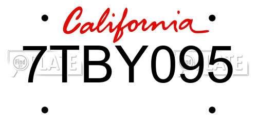 7TBY095 California License Plate
