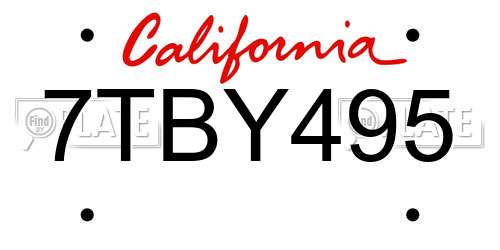 7TBY495 California License Plate
