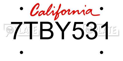 7TBY531 California License Plate