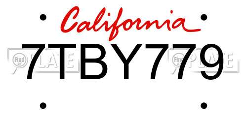 7TBY779 California License Plate