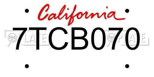 7TCB070 California License Plate