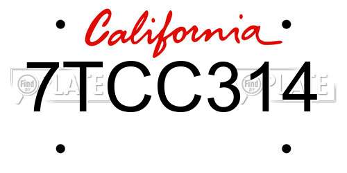 7TCC314 California License Plate