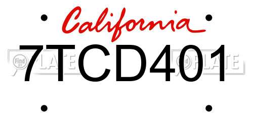 7TCD401 California License Plate
