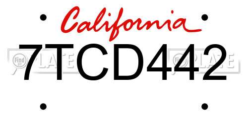 7TCD442 California License Plate