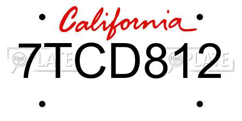 7TCD812 California License Plate
