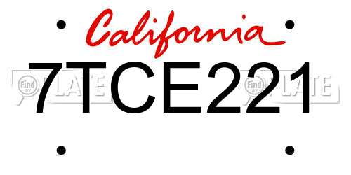7TCE221 California License Plate