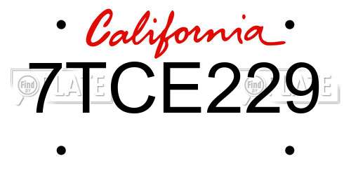 7TCE229 California License Plate