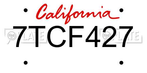 7TCF427 California License Plate