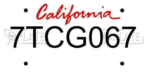 7TCG067 California License Plate