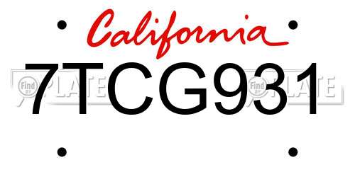 7TCG931 California License Plate