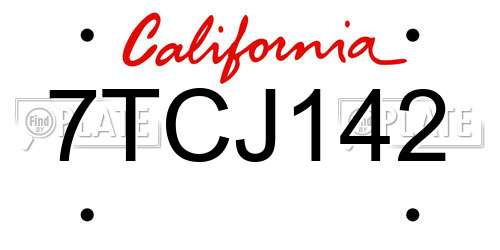 7TCJ142 California License Plate