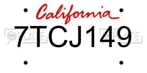 7TCJ149 California License Plate