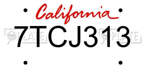 7TCJ313 California License Plate