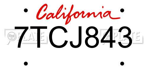 7TCJ843 California License Plate
